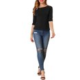 thumbnail image 2 of CAMISETAS CASUAL DE MUJER CON MANGAS ALBARDADAS Y CUELLO BARCO, AJUSTADAS Y SENCILLAS, NEGRAS, TALLA XS, 2 of 7