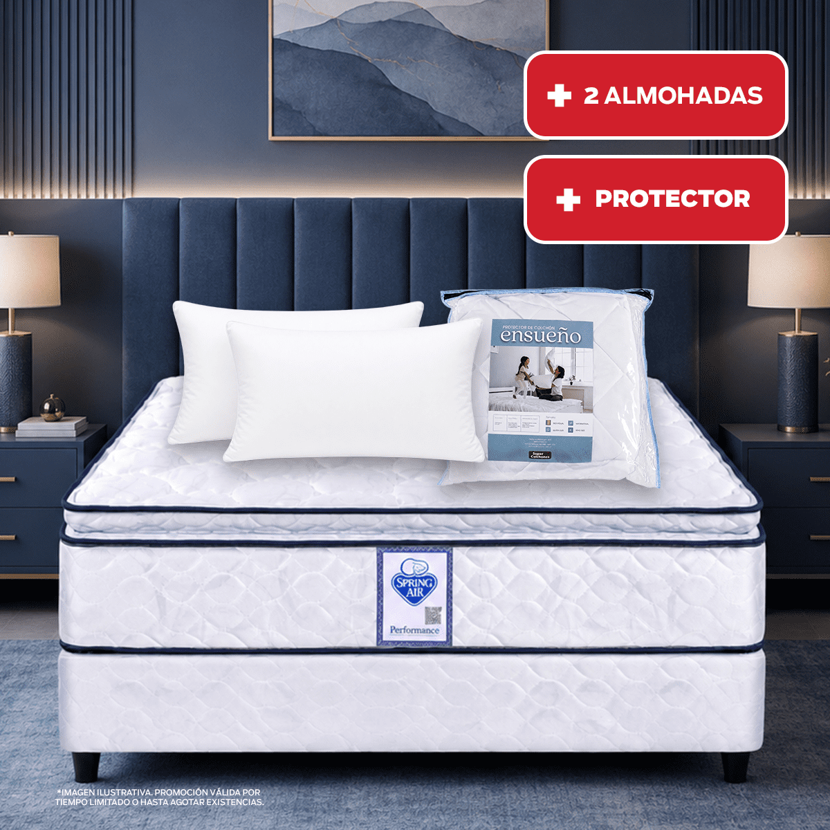 Colchón Spring Air Individual City + 2 Almohadas Sc + Protector Ensueño