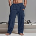 thumbnail image 2 of Amzcrzy Mens Linen Pants Comfortable Elastic Waist Drawstring Trousers for Men Summer Casual Relaxed Fit Beach Yoga Pants Lightweight Baggy Wide Leg Pants for Men with Flag Label S-3XL Azul, 2 of 6