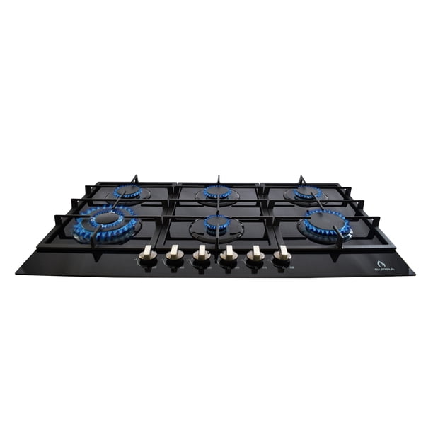 Parrilla de gas SUPRA Diamond Glass 6 quemadores 1 quemador DOBLE FLAMA cristal templado negro