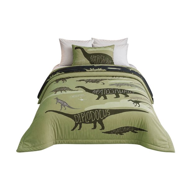 Set Edredon Providencia Microfibra Dinos 180 cm x 220 cm Verde