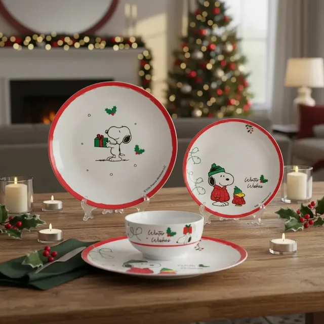 Vajilla Porcelana Snoopy Navidad 12 Piezas Peanuts
