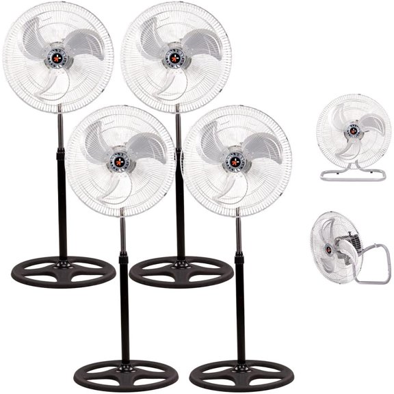 Ventilador 3 en 1 Multiposición, Ventilador 18 Pulgadas Multifuncional, Abanico Oscilante de Pie Pedestal Potente, Circular de Aire 3 Velocidades (4 Piezas Plata)