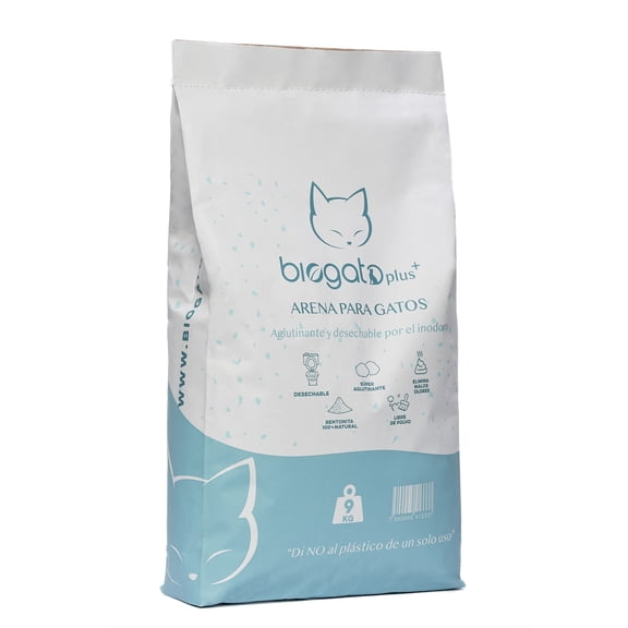 Arena para Gatos BioGato Plus+ Desechable 9kg, Aglutina y Elimina malos olores SIN polvo