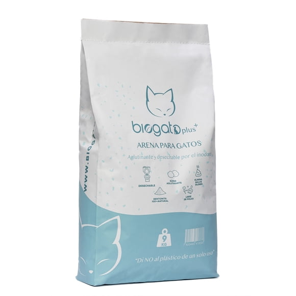 Arena para Gatos BioGato Plus+ Desechable 9kg, Aglutina y Elimina malos olores SIN polvo