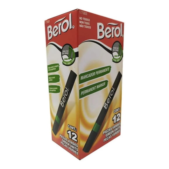 Marcador Permanente Berol Verde Punta Cincel 12 Pzs Unisex