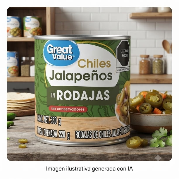 Imagen 5 de Chiles jalapeños Great Value en rodajas 380 g
