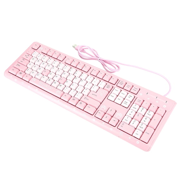 Teclado Rosa Ultrafino Usb Con Cable Largo Lindo Adorable Patrón De Gato De Dibujos Animados Impermeable Altura Ajustable Teclado Ergonómico Universal Para El Hogar Computadora Portátil Niñas
