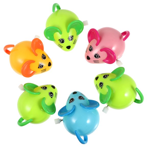 6 ratones de juguete de cuerda, divertidos ratones de plástico de dibujos animados, juguete mecánico, regalo de cumpleaños para niños (colores surtidos).