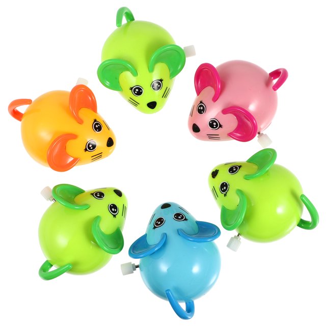 6 ratones de juguete de cuerda, divertidos ratones de plástico de dibujos animados, juguete mecánico, regalo de cumpleaños para niños (colores surtidos).