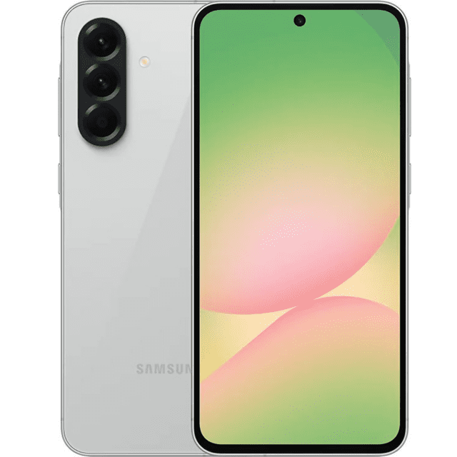 samsung galaxy a56 5g 256gb dual sim 12gb ram awesome lightgray Vista frontal y trasera del Samsung Galaxy A56 5G en gris claro; pantalla AMOLED de 6.7" con orificio para cámara frontal y marcos estrechos, reverso con cámara triple vertical (50MP OIS, 12MP, 5MP), acabado mate, botones laterales y lector de huellas bajo pantalla. Conveniente para multitarea y reproducción de video.