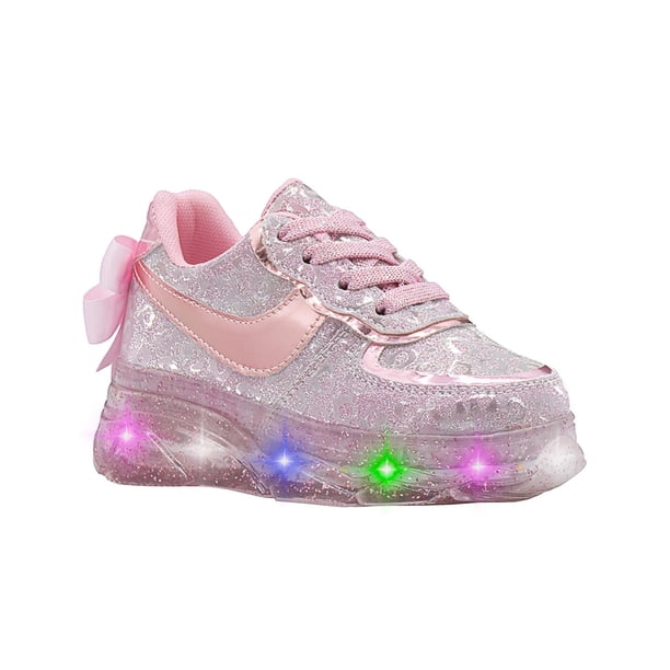 Tenis Para Niña Con Luces Led Rosa Agujetas Super Ligeros rosa 16