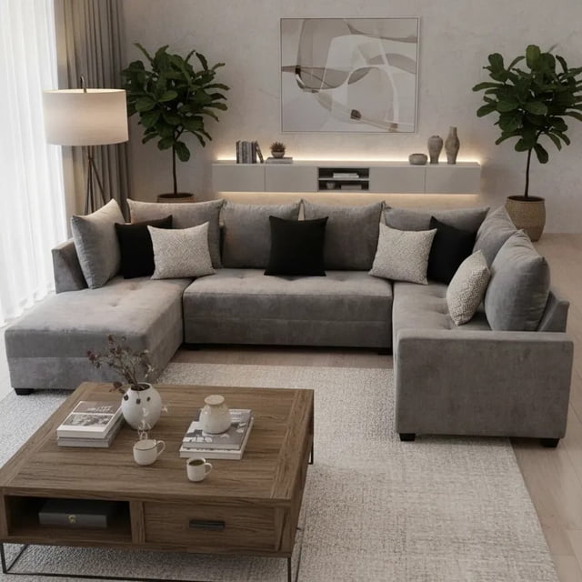 Sala Esquinera Salvanto Oasis Gris, 145x290x150 cm, 3 Piezas