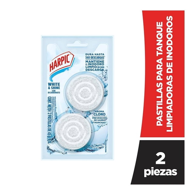 Pastilla para inodoro Harpic white & shine bicarbonato 2 pzas de 45 g c/u