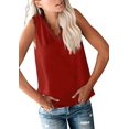 thumbnail image 2 of Camiseta de Tirantes Holgada Sin Mangas con Cuello en V y Encaje de Pestañas de Verano, Color Rojo Vino, Talla S, 2 of 10
