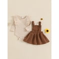 thumbnail image 4 of Conjunto de otoño para bebé niña: pelele liso de manga larga con volantes y cuello redondo, y falda de pana con tirantes (2 piezas)., 4 of 9