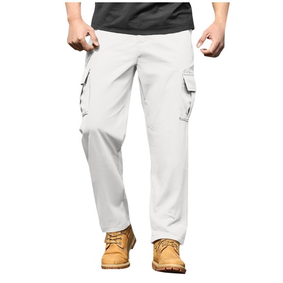 Amzcrzy Pantalones Clásicos Hombre Color Liso Cintura Elástica Cómodos Transpirables Elásticos Moda Informal Senderismo Pescar Correr Ejercicio Bolsillos Tallas S-3XL Blanco
