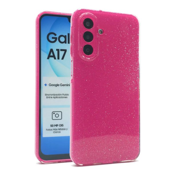 Funda Icon Case Jelly Glitter para Samsung A17 LTE, Carcasa, Protector, Uso Rudo, Antigolpes, Resistente, Esquinas Reforzadas, Protección de Cámara - Rosa Hot