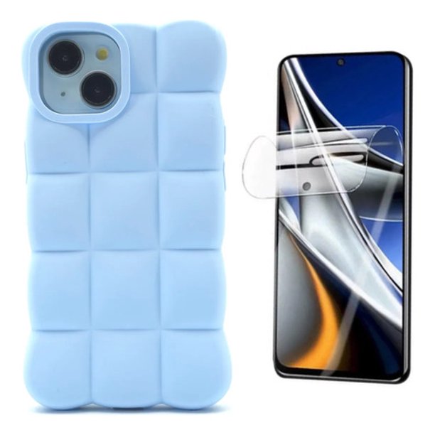 Funda + Mica Hidrogel Icon Case Bombon para IPHONE 15, Carcasa, Protector, Uso Rudo, Protector de Pantalla, Antigolpes, Esquinas Reforzadas, Protección de Cámara - Azul
