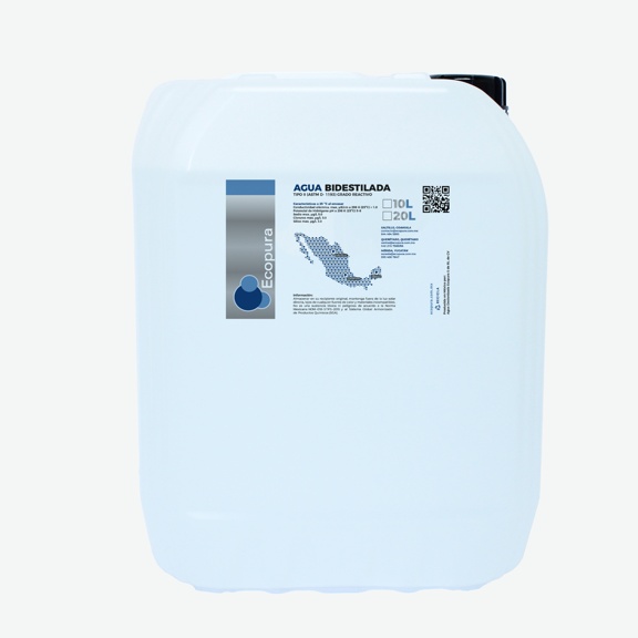 Agua Bidestilada en garrafa 20 litros, marca ECOPURA