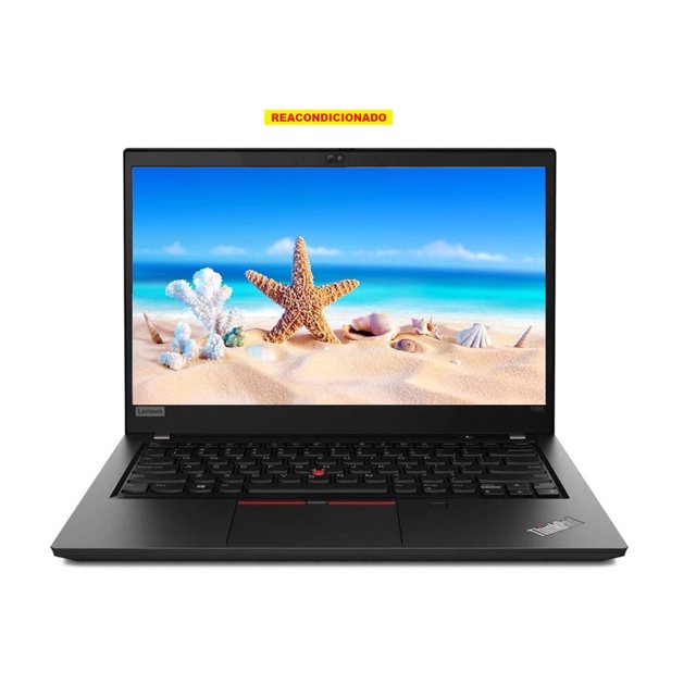 laptop lenovo thinkpad t495s, 14”, amd ryzen 5 pro, 16gb ram, 256gb ssd, reacondicionado equipo reacondicionado frontal abierto 3/4 mostrando pantalla Full HD 14" (1920 x 1080), teclado negro con TrackPoint rojo y touchpad, webcam en bisel superior y logo Lenovo visible; suele usarse para tareas de oficina y movilidad ligera.