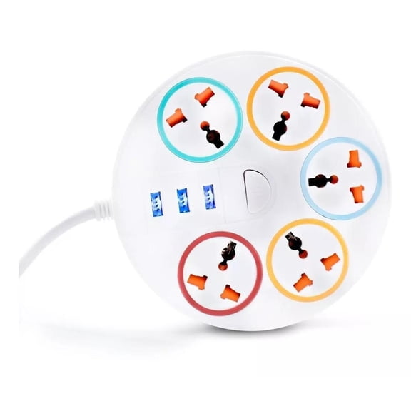 Multicontacto Circular Multiusos 5 Contactos + 3 Puertos USB