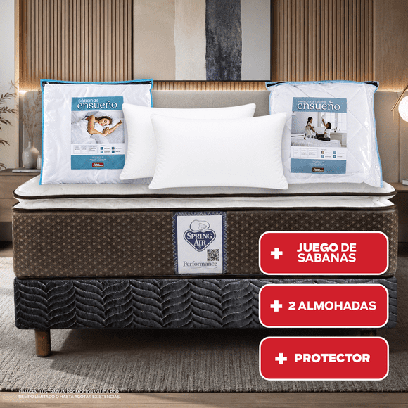 Colchón + Box Spring Air Individual Super Value + 2 Almohadas de Regalo + Protector Ensueño + Juego de Sabanas Ensueño