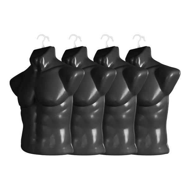 Atmos Homeware Maniquí de Caballero | Exhibidor de Hombre de Plástico de Alta Resistencia con Gancho | Torso Masculino de Ropa y Accesorios | Paquete de 4 Piezas color Negro