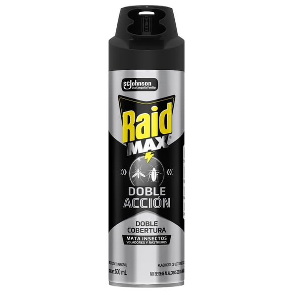 Insecticida Raid MAX Doble Acción en Aerosol, Mata Insectos Voladores y rastreros, 500mL