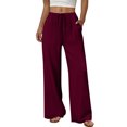 thumbnail image 2 of TaTaai Spring Summer Solid Color Women Casual Pants Cotton Linen Elastic Waist Straight Leg Breathable Lightweight Machine Washable No Fading Daily Wear Trousers Gift, 2 of 8