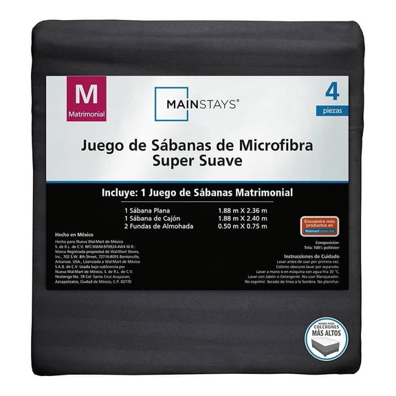 Juego De Sábanas Mainstays Matrimonial Liso Gris Oxford