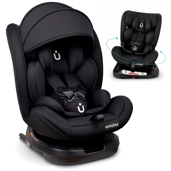Autoasiento Amulay KUDU 360° ISOFIX Giratorio 0-36 kg Convertible 5 en 1 Silla de Auto de Seguridad para Bebé y Niño - Negro