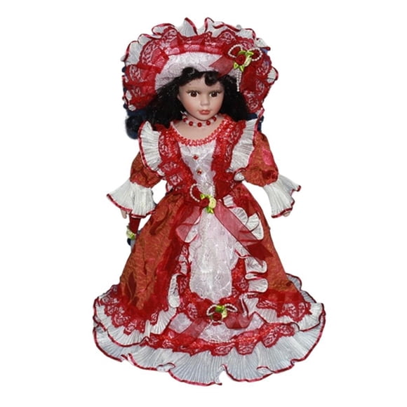 Muñeca de cerámica en miniatura de porcelana para mujer, hermosa casa de muñecas de 40 cm, dama con Rojo