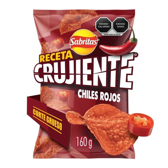 Papas fritas Sabritas Receta Crujiente sabor chiles rojos 160 g