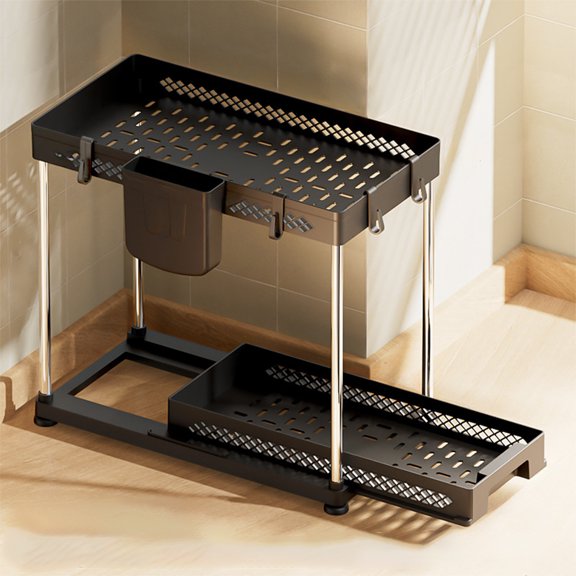 Gabinete de cocina estante colgante, estante de armario de cocina, estante de almacenamiento de cocina de 2 niveles, estante de cocina plegable, metal, dise?o de 2 niveles, para cocina