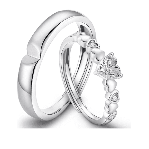 Xtellar 2 Anillos Promesa Plata Fina 925 Moderno Parejas Compromiso