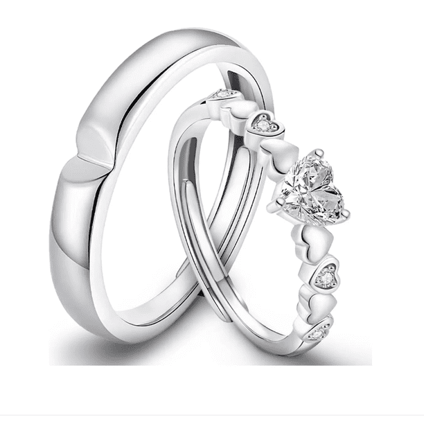Xtellar 2 Anillos Promesa Plata Fina 925 Moderno Parejas Compromiso