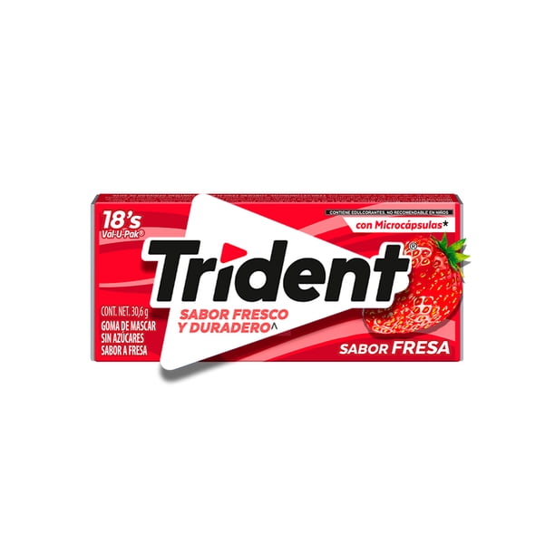 Goma de mascar Trident sin azúcar sabor fresa 18 pzas