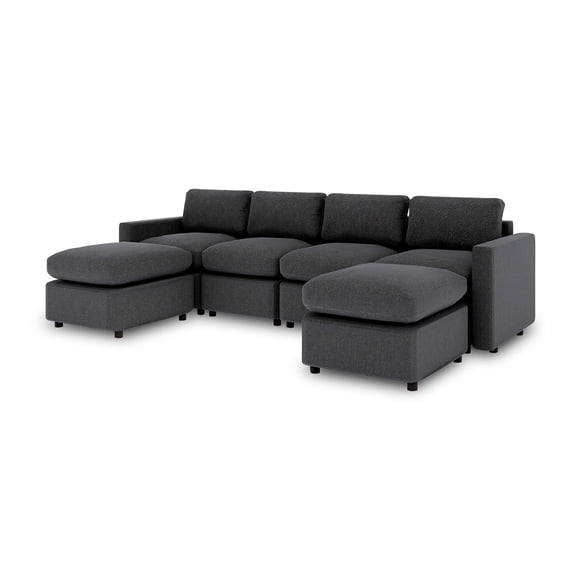 Sofá Seccional Modular Adapti 4 Plazas + Dos Otomano | Gris Carbón