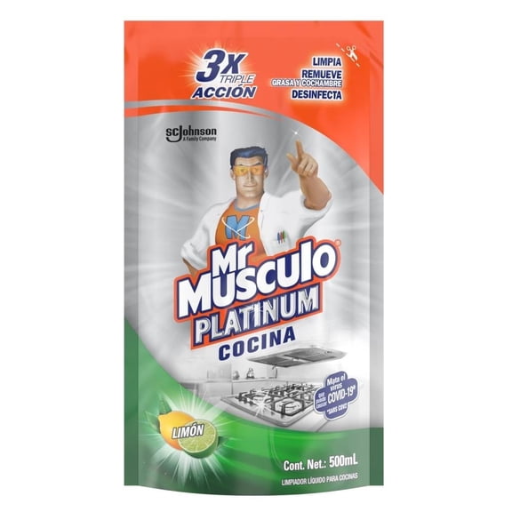 Limpiador Líquido para Cocinas Mr. Músculo Platinum Limón Repuesto de 500 ml