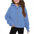 thumbnail image 1 of Sudadera de manga larga con cuello redondo y media cremallera para niñas de 5 a 14 años, sudadera corta de felpa suave y ligera con bolsillo, como se muestra en la imagen, de 5 a 13 años., 1 of 4