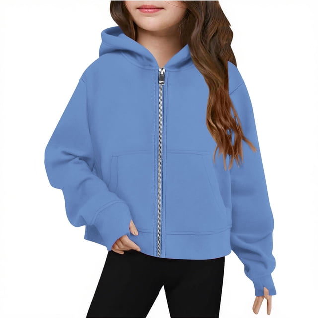 Sudadera de manga larga con cuello redondo y media cremallera para niñas de 5 a 14 años, sudadera corta de felpa suave y ligera con bolsillo, como se muestra en la imagen, de 5 a 13 años.
