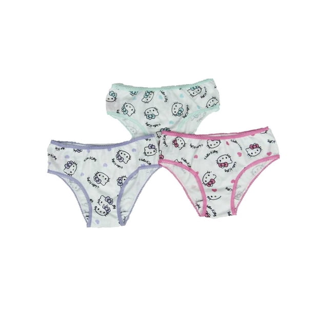 Bikini Hello Kitty para Niña, Diseño con Estampado de Caritas con Elástico Multicolor Talla 6, 3 Piezas