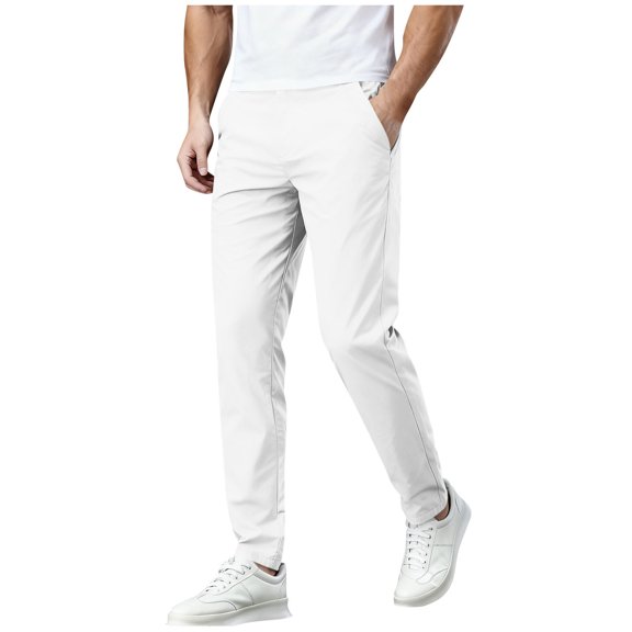 Amzcrzy Pantalones Clásicos Hombre Color Liso Cintura Elástica Cómodos Transpirables Elásticos Moda Informal Senderismo Pescar Correr Ejercicio Bolsillos Tallas S-3XL Blanco