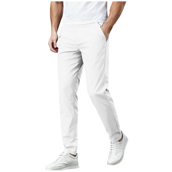 Amzcrzy Pantalones Clásicos Hombre Color Liso Cintura Elástica Cómodos Transpirables Elásticos Moda Informal Senderismo Pescar Correr Ejercicio Bolsillos Tallas S-3XL Blanco