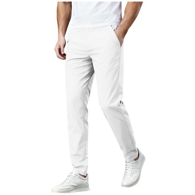 Amzcrzy Pantalones Clásicos Hombre Color Liso Cintura Elástica Cómodos Transpirables Elásticos Moda Informal Senderismo Pescar Correr Ejercicio Bolsillos Tallas S-3XL Blanco