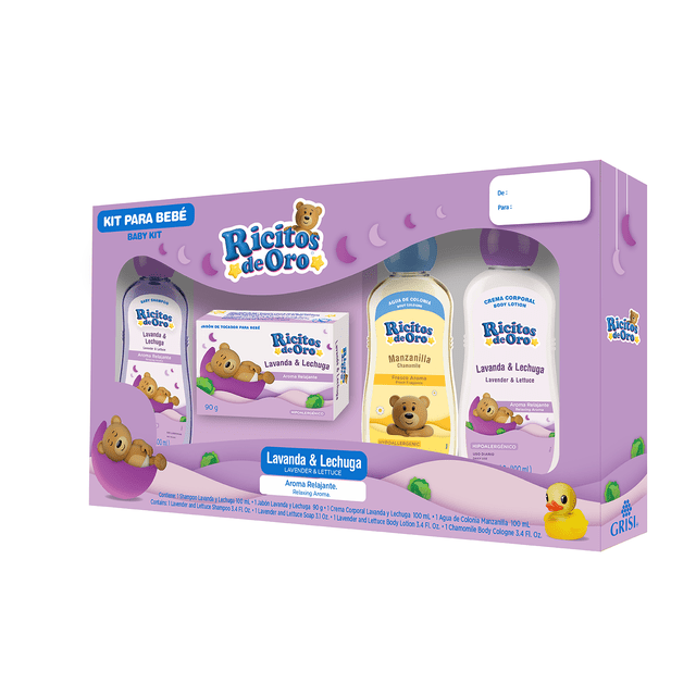 Kit para bebé Ricitos de Oro lavanda y lechuga 4 pzas