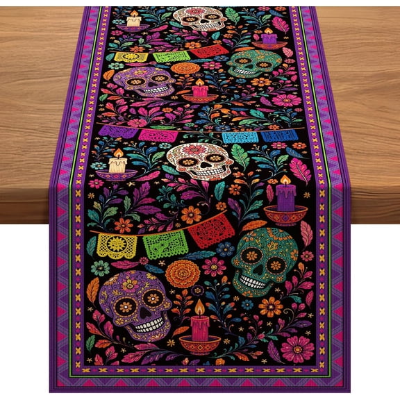 Decoración del Día de Muertos, Camino de mesa con calavera de azúcar del Día de Muertos