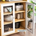 thumbnail image 4 of Alacena de Cocina 120x90x35 cm, Gabinete con Puertas de Vidrio, Cajón y Repisas, Mueble Organizador para Microondas, Estilo Blanco y Madera, 4 of 9