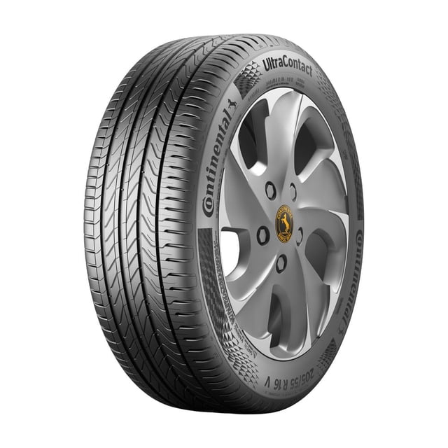 llanta continental ultracontact 185/65R15 88H llanta para conductores que buscan equilibrio entre durabilidad, confort y seguridad; vista 3/4 frontal de la llanta negra sobre rin, dibujo direccional de la banda de rodamiento y flanco con marca Continental y UltraContact, indicada para autos compactos y sedanes; también suele usarse para demostraciones en talleres.